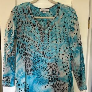 Snappy Turtle Boutique embroidered coton resort swim cover-up in ocean blues (s)